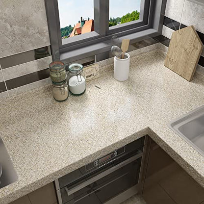 CRE8TIVE Light Brown Granite Contact Paper for Countertops Waterproof Granite Wallpaper Peel and Stick Removable Marble Countertop Contact Paper Self Adhesive Vinyl Paper for Kitchen Table Top 12"x80"