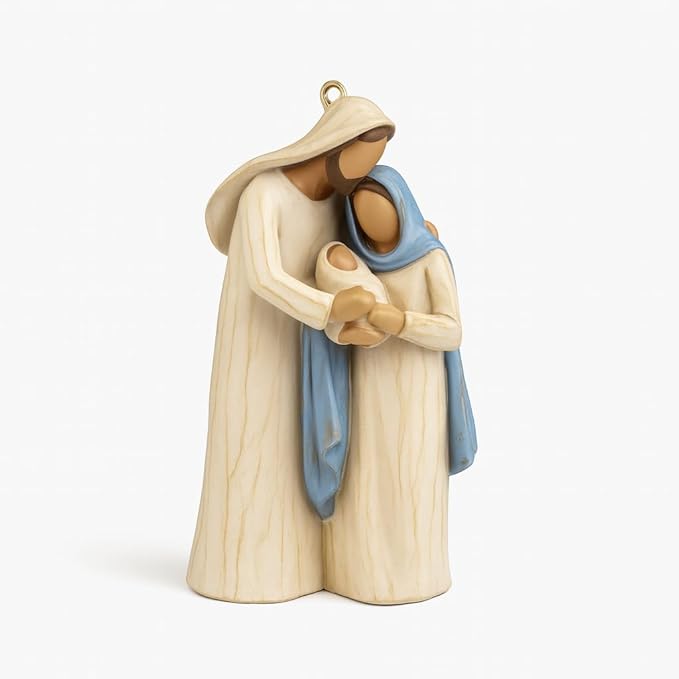 Holy Family Nativity Hanging Ornament – Hand-Painted Resin Christmas Décor Religious Gift Keepsake for Tree or Wreath, Mary Joseph and Baby Jesus Figurine (Holy Family)