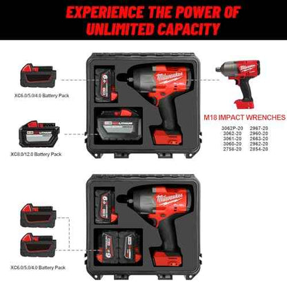 Case for Milwaukee M18 Impact and Torque Wrench - Waterproof Hard Tool Box for Milwaukee Set, Power Tool Combo Kit Bag for 18V 20V 2/1 3/4 3/8 Cordless Torque Wrenches/Battery (Case Only)
