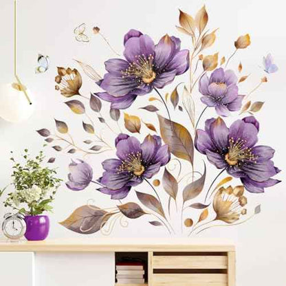 AM AMAONM Creative Removable Flowers Wall Decal DIY Floral with Plant Vine Wall Stickers 3D Peel and Stick Butterfly Wall Decor for Kids Little Girls Teens Bedroom Nursery Living Room Home (Purple)