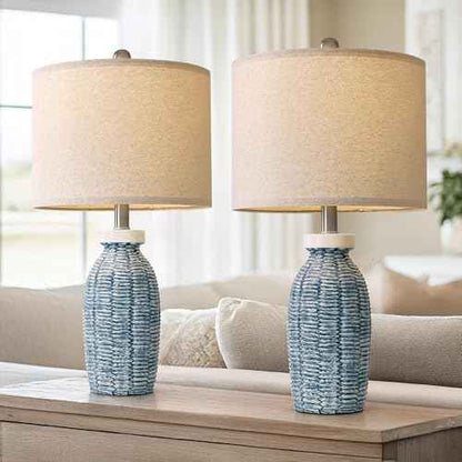 22.75" Table Lamps for Bedroom Living Room Boho Lamp Set of 2 Farmhouse Lamp Bedside Nightstand Small Rustic Vintage Retro Modern Table Lamp Light Home Office Desk Deco Gifts, Blue
