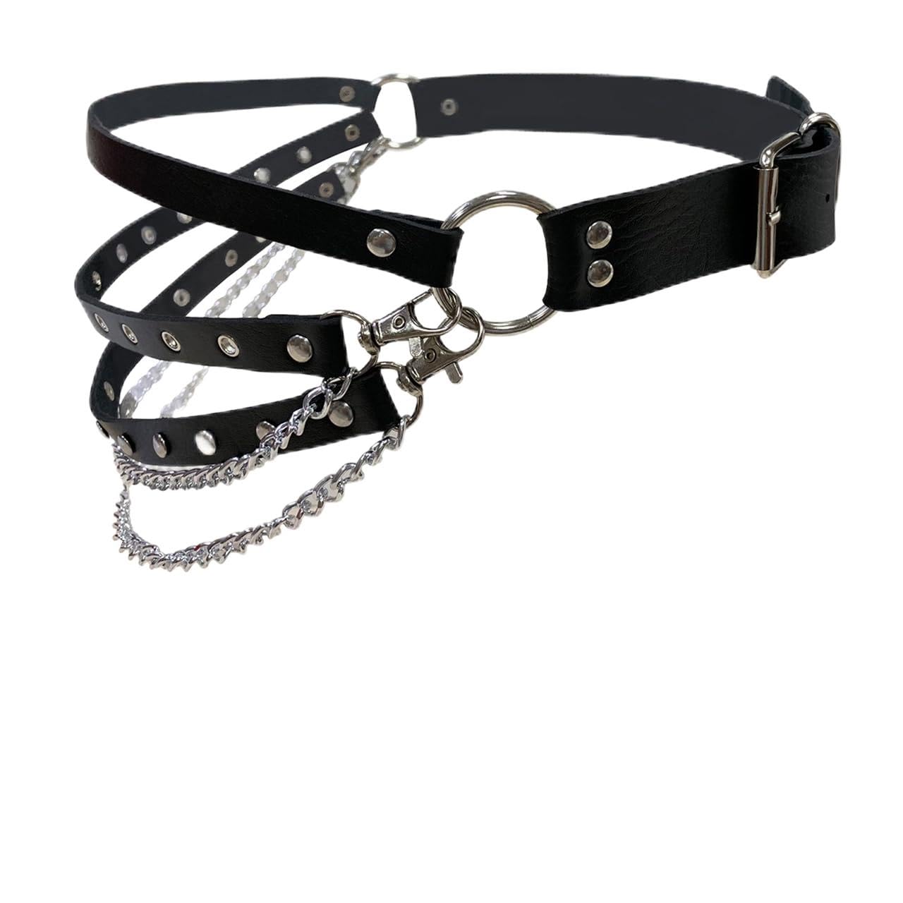Eigso Punk Leather Belt for Women Men Plus Size Goth Chain Studded Leash for Woman Man Party Rave Accessory for Woman Man
