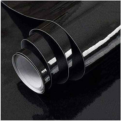 TANONE Shiny Black Contact Paper Peel Stick Wallpaper Vinyl Wrap Self Adhesive Decorative Film for Wallcovering Kitchen Countertops Cabinets Furniture (15.7" X 78.7")