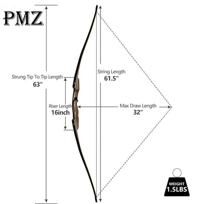 PMZ Archery Longbow, 65'' Wooden Takedown Professional Longbow for Hunting, Right Hand Traditional Bow for Adults Beginners to Advanced Outdoor Practice (Brown Riser, 45lbs)