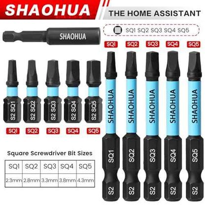 10PCS Square Drive Bits, S2 Alloy Steel Screwdriver Set,2.36"&0.98"Long Magnetic Square Head Screwdriver, Robertson Driver Bits Sizes #0, 1, 2, 3, and #4