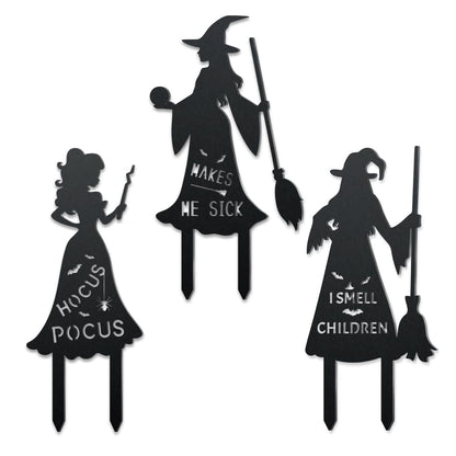 WADORN 3Pcs Halloween Witches Metal Decorative Garden Stakes, Metal Halloween Silhouette Yard Signs Hocus Pocus Garden Scary Ornament Sign for Garden Outdoor Backyard Patio Lawn Holiday Party Decor