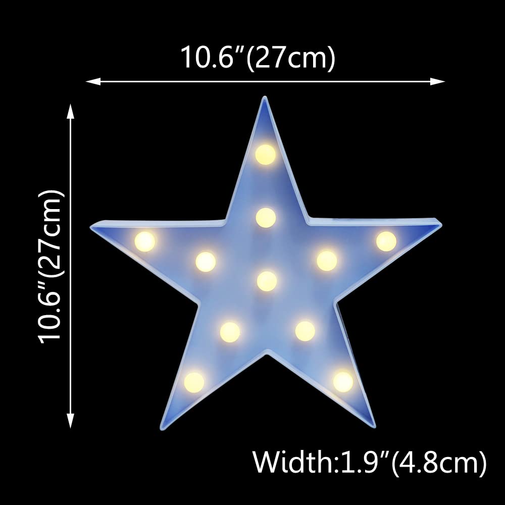 LED Marquee Star Sign Night Light, Battery Operated Star Shaped Desk Table Lamp for Kids, Baby, Child, Girl Gift, Nursery Room, Wall Decor - Blue