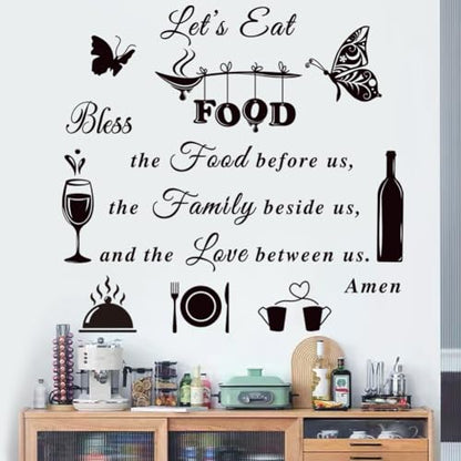 Kitchen Wall Decals Dinner Meal Prayer Inspirational Decal Vinyl Quotes Bless The Food Before Us Sign Stickers for Dining Room Home Restaurant