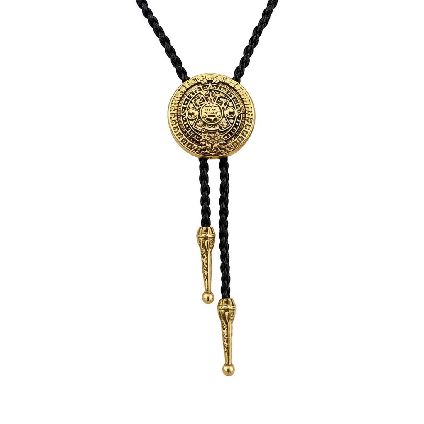JPJZY BRBAM American Indian Style Western Cowboy Native American Bolo Tie Retro Solar Calendar Leather Necktie Gold