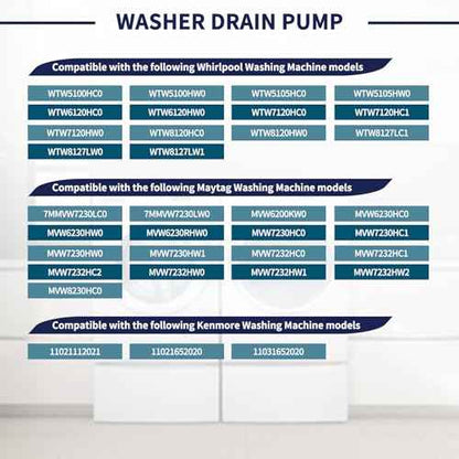 2025 Upgrade W11396717 W11263349 Washer Drain Pump Compatible with Whirlpool Maytag Kenmore Washing Machine Water Drain Pump Repalce W11396717 W11263349 120V 60Hz 1.2A