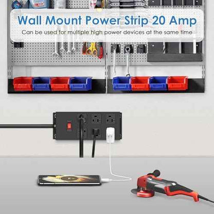 JUNNUJ 20 Amp Power Strip Heavy Duty 2 Pack, Garage 6 Outlets Metal 12 Gauge Surge Protector 3000J, High Amp 5-15P Adapter Shop 6-20R T-Slot Industrial (6AC 2-Pack, 6FT)