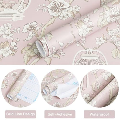 Pink Peel and Stick Wallpaper - Self Adhesive, Waterproof, Removable for Cabinet, Bedroom, Laundry Decor - 16.14'x78.7