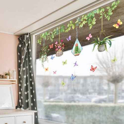 Runtoo Potted Plant Window Clings Flower Catcus Hanging Vines Glass Wall Decals Stickers Tropical Botanical Cactus Living Room Bedroom Home Decor