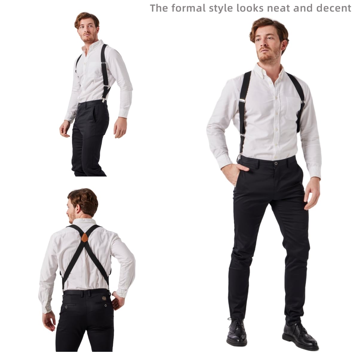 LazarsSpace 2 Clips Men's Suspenders X-Back Clip-On Elastic Braces for Formal and Casual Wear (Black)
