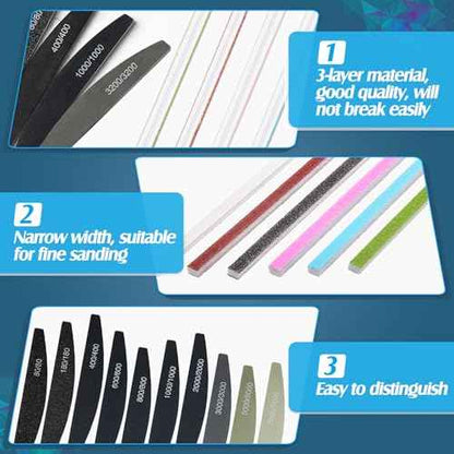 Honoson 70 Pcs Sanding Sticks Polishing Sticks Fine Sanding Twig Coded Abrasive Sand Twig for Plastic Model Assorted Metal and Wood Sand Tool Accessory for Craft(Low Grits Rating,Half Moon)