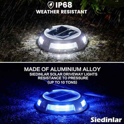 SIEDiNLAR Solar Driveway Lights Outdoor 16 LEDs 9 Modes, Dock Markers Deck Lights Waterproof Warning for Driveway Walkway Step Pathway Ground Yard Garden, RGB (8 Pack)