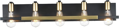 Hamilyeah 5 Light Bathroom Vanity Light Fixture Black and Gold, 32 inch Vintage Bathroom Lighting Fixture Over Mirror, Industrial Wall Mounted Lighting for Living Room, Dining Room