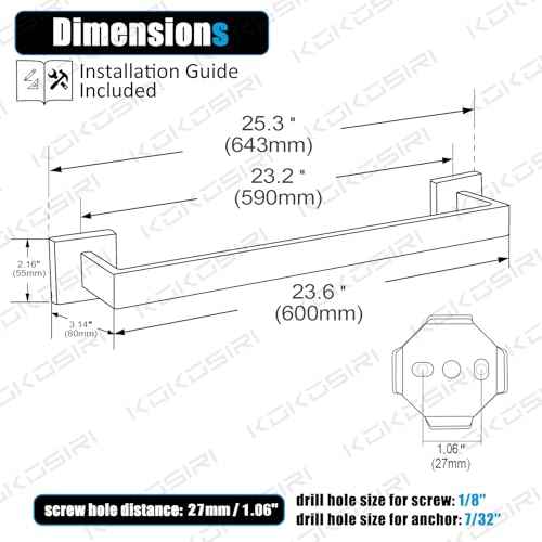 KOKOSIRI 24-Inch Single Towel Bar, Bathroom Kitchen Towel Holder, Wall Mounted SUS304 Stainless Steel Towel Rack 2 Pack, Matte Black, B4003BK-L24-P2