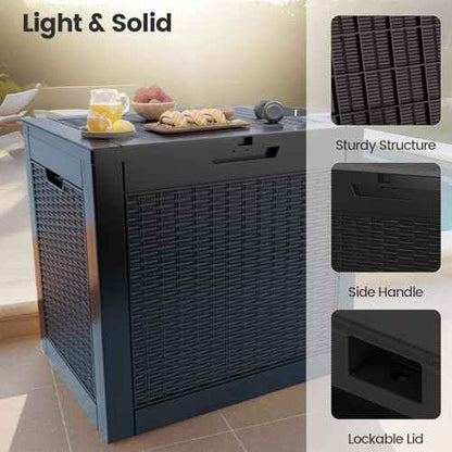 31 Gallon Outdoor Storage Box - Waterproof Resin Rattan Deck Bin for Indoor & Outdoor Use - Lockable & UV Resistant - Ideal for Package Delivery, Patio Cushions & Gardening Tools, Black