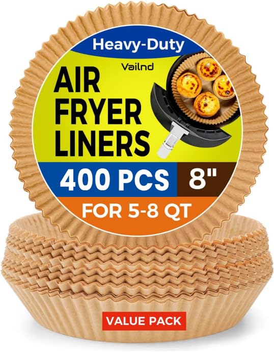 400 Pcs Air Fryer Paper Liners, 8" Square Air Fryer Liners Disposable, Heavy-Duty Parchment Paper for 5-8 qt Airfryer Basket, Non-Stick & Grease-Proof Baking Liner for Oven Pan