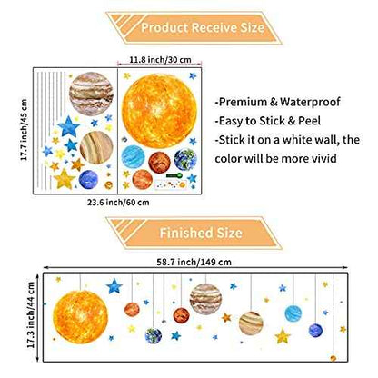 Planets and Space Wall Decals, Removable Solar System Wall Stickers, Cartoon Stars Wall D?cor, Peel and Stick Universe DIY Art Murals Vinyl Wallpaper for Kids Boys Bedroom Nursery Decoration