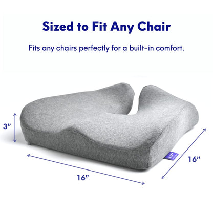 C CUSHION LAB Patented Pressure Relief Seat Cushion for Long Sitting Hours on Office/Home Chair, Car, Wheelchair - Extra-Dense Memory Foam for Hip, Tailbone, Coccyx, Sciatica - Light Grey