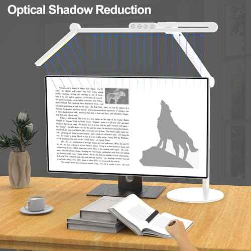 Micomlan Led Desk Lamp with Atmosphere Lighting, Rotatable Tall Architect Desk Lamp for Home Office with Swing Arm, 24W Bright Auto Dimming Adjustable Computer Light with Base for Table