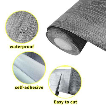 Teemall 10M Wood Grain Removable PVC Waterproof Border Wall Decor Self Adhesive Kitchen Bathroom Tiles Sticker Wallpaper Mirror Frame Sticker (Dark Gray)