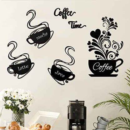 Chinco 5 Pieces Coffee Cup Wall Stickers Kitchen Wall Decals Black Coffee Mug Latte Java Mocha Sticker Kitchen Decor for House Art Home Bar Station