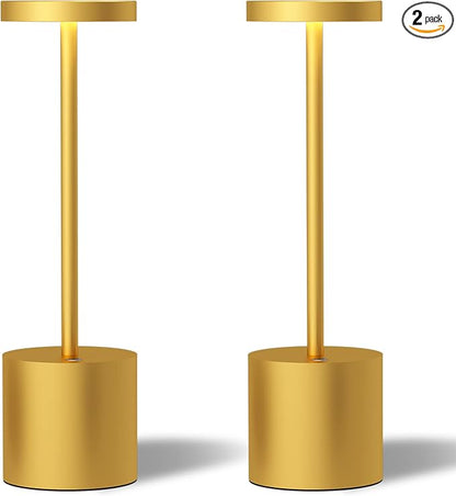 LED Cordless Table Lamps Set of 2,5000 mAh Rechargeable Table lamp,3 Color Stepless Dimming Portable Outdoor Table Lamp,Table Light for Party/Restaurant/Cafe/Patio.(Gold)
