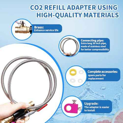 CO2 Refill Adapter Kit ? CGA320 Quick Fill Connector for 60L Pink Cylinders, Save 80% on Gas Costs!Compatible with DUO/Terra/Art Machines (Includes 36 Inch Hose)
