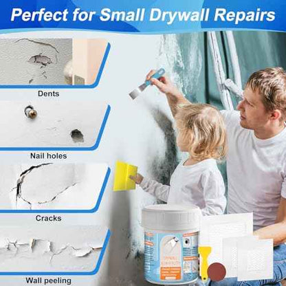 Drywall Repair Kit, Drywall Patch Repair Kit with 8.8OZ White Wall Repair Putty, Scraper Sandpapers Gloves for Heavy Duty Plaster Wall Repair, Easy to Fill Holes in Home Wall & Quick Repair Crack