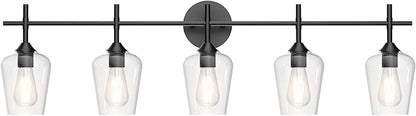 Ralbay Vintage Black Bathroom Vanity Light 5-Lights Industrial Matte Black Finish with Clear Glass Vanity Lights Farmhouse Bathroom Lighting fixtures