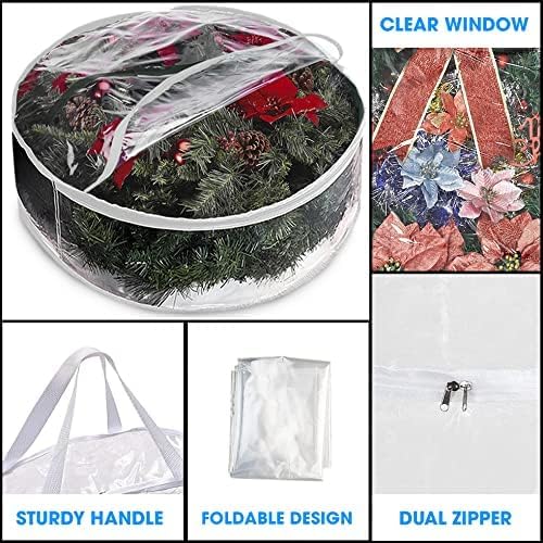 ProPik Christmas Wreath Storage Bag - 2 Pack Artificial Christmas Wreath Storage Container- Garland Holiday Wreath Storage Holder –Water Proof Transparent Clear PVC - with Handles (White, 48 Inch)