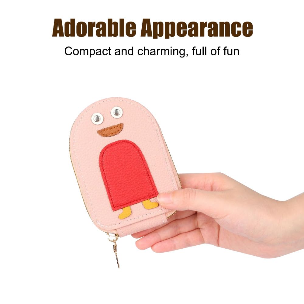 DONGKER Cute Penguins Card Coin Holder,PU Zippered Cartoon Penguin Accordion Card Wallet Built-in 11 Card Slots for Men Women
