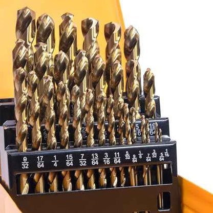 M35 Cobalt Drill Bit Set, 29Pcs High Speed Steel Twist Jobber Length Drill Bit Kit for for Hardened Metal, Stainless Steel, Cast Iron, Wood and Plastics with Index Storage Case, 1/16" - 1/2"