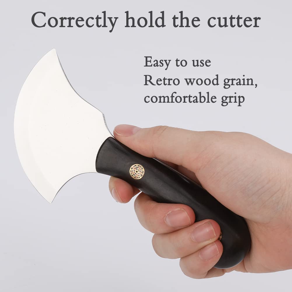 DIUDUS Leather Bevel Head Cutting Knife Black Wooden Handle, Craft Skiving Knife, Leather Working Tools for DIY Leathercraft Forging Cutting