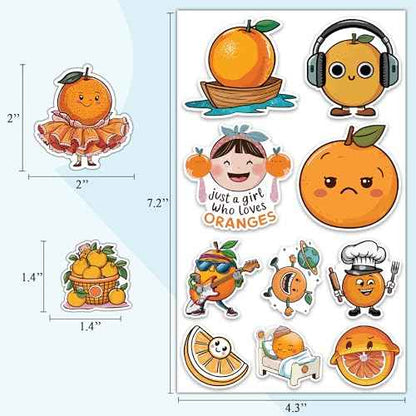 Fruit Orange Stickers 50 Pieces Vinyl Waterproof Decal for Laptop Water Bottle Phone Car Window Bike Motorcycle Stakeboard Scrapbook Oranges Sticker Gifts for Kid Adult