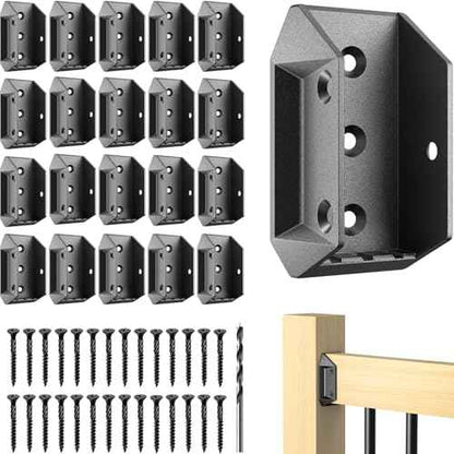 20 Pack Aluminum Alloy 2"x4" Deck Railing Brackets Connectors with 120 Galvanized Screws, Metal Deck Bracket Connectors for Fence Stair Railing Wood Handrail Connection