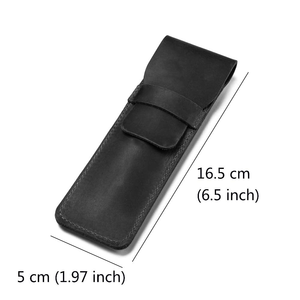 Daimay Leather Pen Case Holder Handmade Fountain Multi Pens Pouch Crazy Horse Leather Pen Protective Sleeve Cover – Black