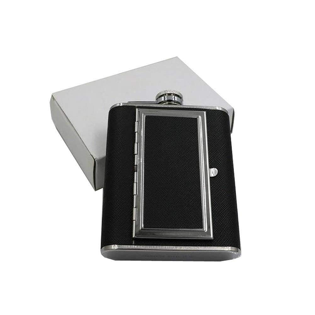 Colorsheng 5 oz PU Leather Wrapped Stainless Steel Flask Liquor Alcohol Bottle Holder with Built-in Cigar Case and Funnel Set for Man Woman