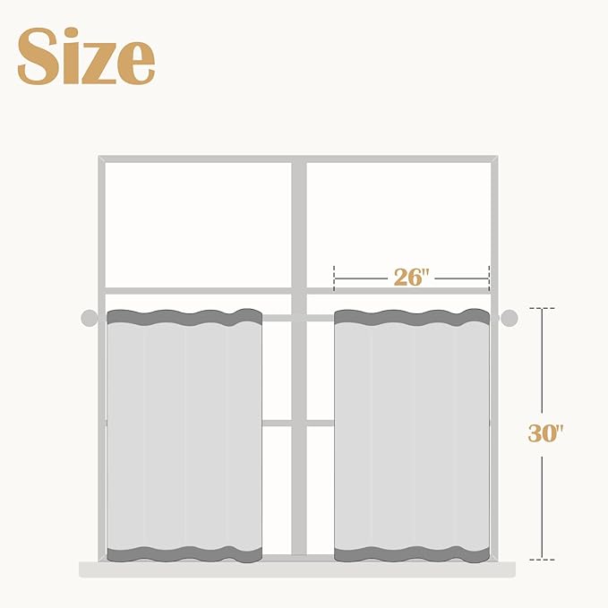 jinchan Striped Linen Kitchen Curtains 30 Inches Length Tier Curtains Farmhouse Modern Cafe Style Small Window Treatments Airy Light Filtering Rod Pocket for Living Room Bathroom 2 Panels Tan