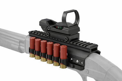 Combo of 2 | Side Saddle Shutgun Shell Holder V2 & Reflex Sight Red Green Reticles with Weaver Picatinny Rail Mount, Compatible with Mossberg 500/590/Shockwave Series Shutguns