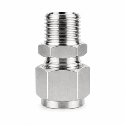 Pysrych 304 Stainless Steel Compression Fitting 1/4" Tube OD x 1/8" NPT Male Coupler Straight Adapter Connect with Double Ferrules Pack of 2