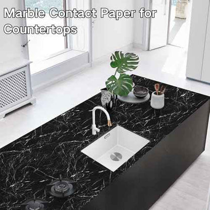 Abyssaly Black and White Marble Contact Paper, Granite Kitchen Wallpaper Peel and Stick Countertops, Glossy Self Adhesive Removable Marble Counter Paper Roll for Cabinets 15.7in X 118in
