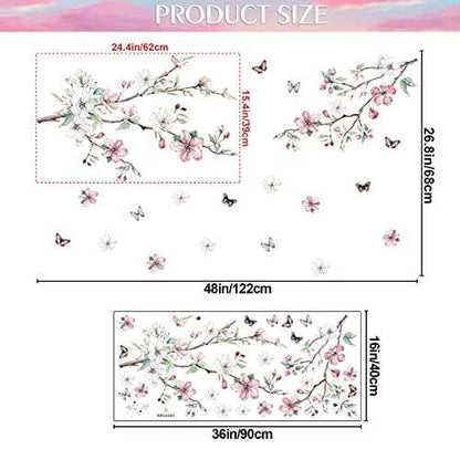 AM AMAONM Removable 3D Ink Style Brown Tree Branches and Pink WhiteFlower Wall Decals Plum Blossom Flowers and Butterfly Wall Sticker Peel and Stick Wall Decor for Home Walls Living Room Kids Baby