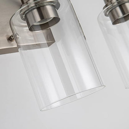 EMONG Brushed Nickel Bathroom Light Fixtures, 3-Light Vanity Lights with Clear Glass Shade, Wall Sconces for Hallway, Farmhouse, Living Room, Kitchen
