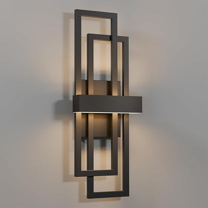 LamQee 2 Pack 25.6" Modern Outdoor Wall Light, Integrated LED 1200LM Large Exterior Lighting Fixture Rectangle Outdoor Sconce, Matte Black Wall Mount Porch Light Outside Lamp for House Garage Patio