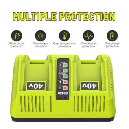 Dual Port OP401 Fast Charger Compatible with Ryobi 40V Battery OP4015 OP4026 OP4050 OP4060 Replacement Ryobi Charger 40V