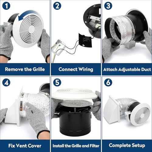 512M 6 Inch Through-the-Wall Exhaust Fan with White Grille, 80 CFM, 4.0 Sone, 16-Inch Retractable Duct, Household Ventilation Fan for Attic, Garage, Kitchen and Bathroom Exhaust Fan, Bathroom Vent Fan